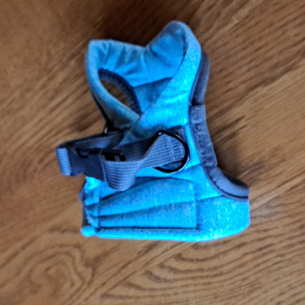 Stylish Turquoise and Grey small Dog  Harness (or for a cat)
